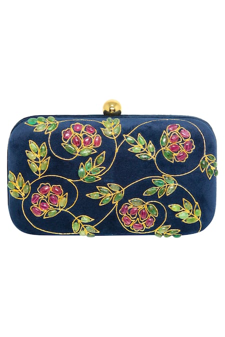 Dzior Perl Floral Jaal Embellished Clutch 