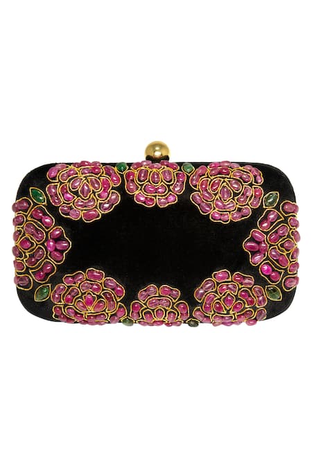 Dzior Perl Rose Motif Embellished Clutch 