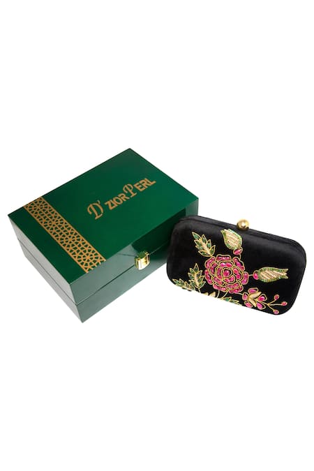 Dzior Perl Emeralds Embellished Clutch 