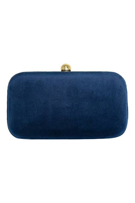 Buy_Dzior Perl_Blue Embroidery, Crystals Ruby Embellished Clutch _Online_at_Aza_Fashions