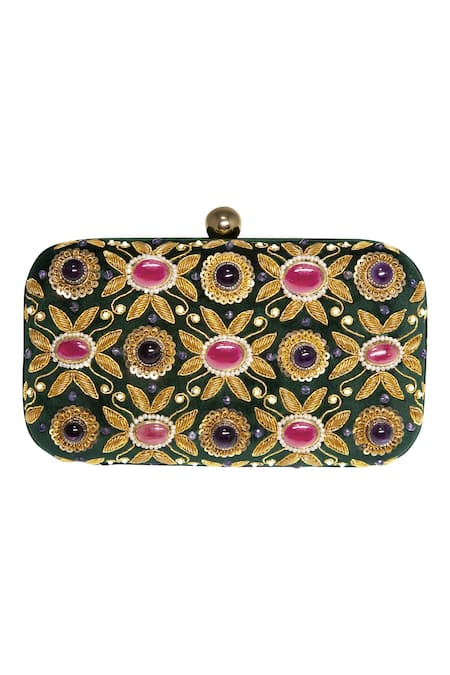 Dzior Perl Zari Embellished Clutch With Sling 
