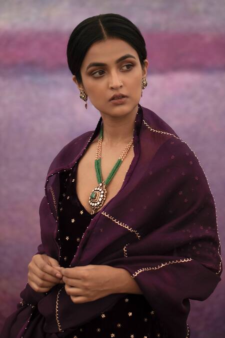 Buy Deep Thee Purple Organza, Velvet Bead , Thread V Neck Kurta Sharara Set Online at Aza Fashions Buy_Deep Thee_Purple Organza, Velvet Bead , Thread V Neck Kurta Sharara Set _Online_at_Aza_Fashions