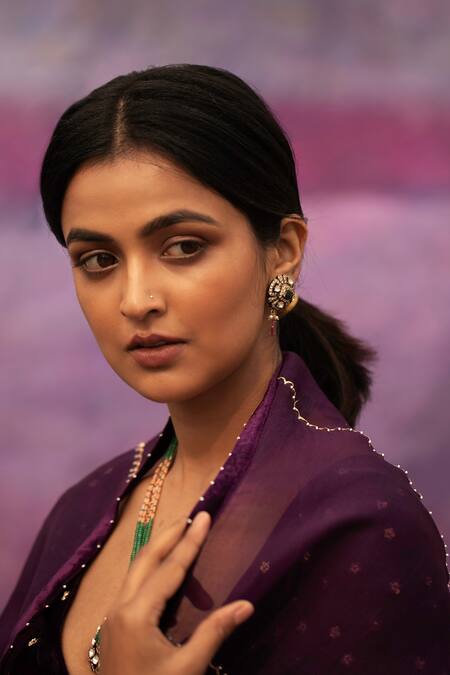 Shop Deep Thee Purple Organza, Velvet Bead , Thread V Neck Kurta Sharara Set Online at Aza Fashions Shop_Deep Thee_Purple Organza, Velvet Bead , Thread V Neck Kurta Sharara Set _Online_at_Aza_Fashions