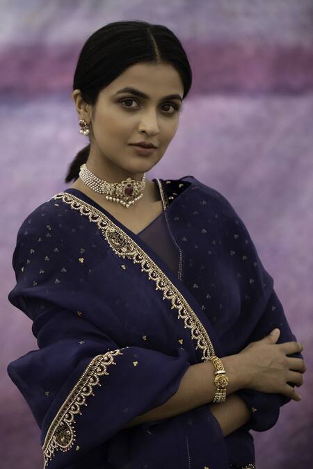 Buy Deep Thee Blue Organza, Velvet Bead , Thread Floral Embroidered Saree With Blouse Online at Aza Fashions Buy_Deep Thee_Blue Organza, Velvet Bead , Thread Floral Embroidered Saree With Blouse _Online_at_Aza_Fashions