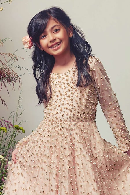 Priyanka Jain_Peach Net Sequins Embroidered Gown _Online_at_Aza_Fashions