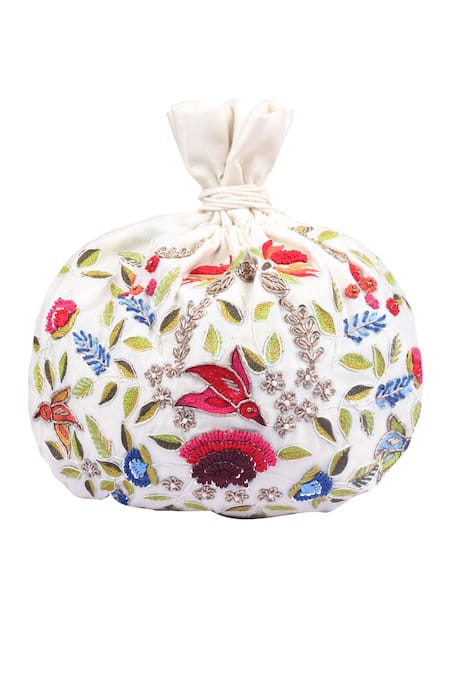 Shop Priyanka Jain White Embroidery Chanderi Potli Bag at Aza Fashions Shop_Priyanka Jain_White Embroidery Chanderi Potli Bag _at_Aza_Fashions