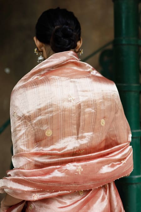 Buy_Deep Thee_Pink Tissue Silk Zardozi And Sequins Round Floral Embroidered Saree With Blouse _Online_at_Aza_Fashions