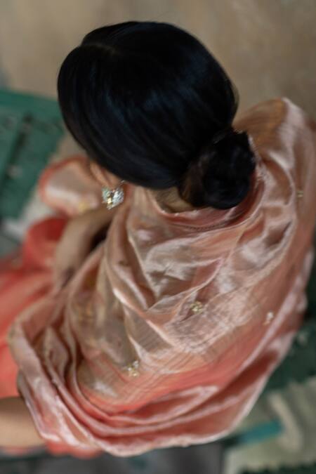 Deep Thee_Pink Tissue Silk Zardozi And Sequins Round Floral Embroidered Saree With Blouse _at_Aza_Fashions
