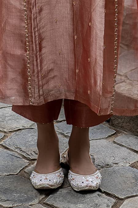 Buy_Deep Thee_Pink Tissue Silk Zardozi And Sequins Round Embroidered Kurta & Pant Set_Online_at_Aza_Fashions