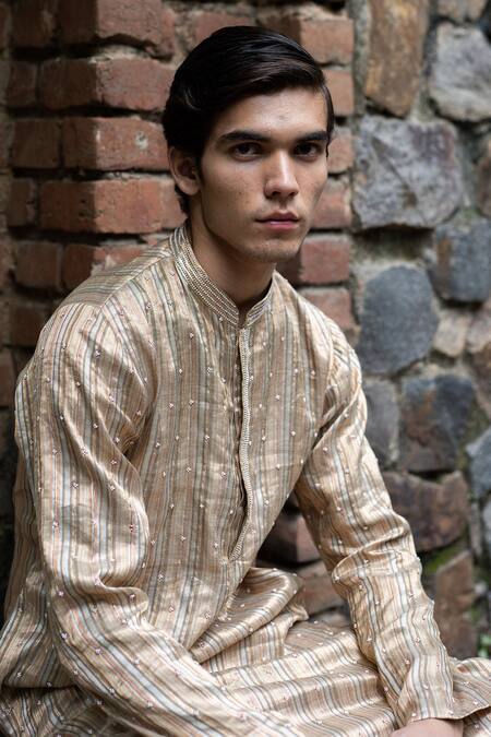 Deep Thee_Multi Color Aari, Zari And Moti Embroidered Kurta & Churidar Set _Online_at_Aza_Fashions