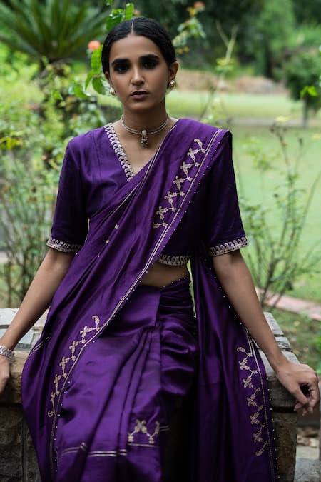 Purple and Yellow Wedding Saree | Yellow blouse designs, Bridal sarees  south indian, Party wear long gowns