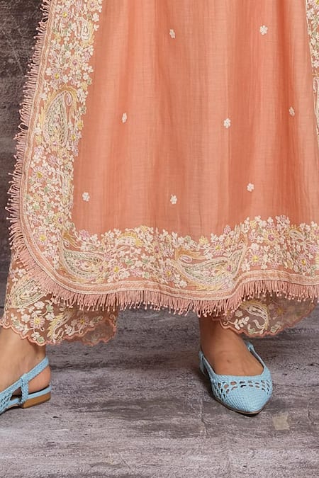 Shop_Label Niti Bothra_Peach Organza, Chanderi Dori , Resham Round Kurta Palazzo Set _Online_at_Aza_Fashions