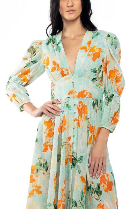 Buy Mandira Wirk Resort Blue Cotton Floral Print V Neck Dress Online at Aza Fashions Buy_Mandira Wirk Resort_Blue Cotton Floral Print V Neck Dress _Online_at_Aza_Fashions