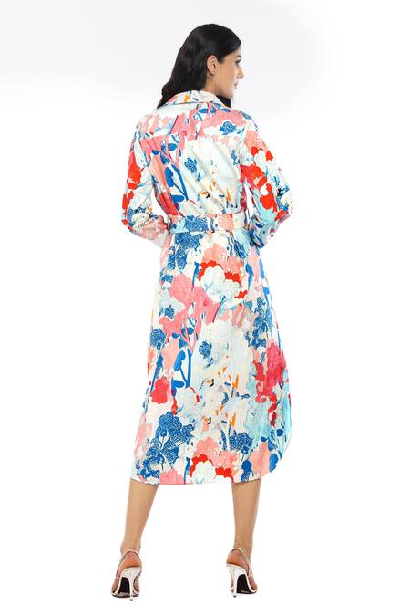 Buy Mandira Wirk Resort Blue Cotton Tropical Print Collared Neck Abstract Shirt Dress Online at Aza Fashions Buy_Mandira Wirk Resort_Blue Cotton Tropical Print Collared Neck Abstract Shirt Dress _Online_at_Aza_Fashions