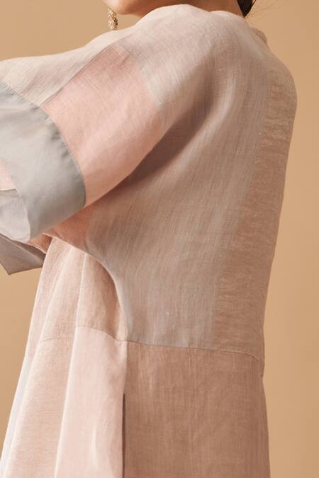 Shop_Manan_Pink Insha Handloom Linen Kaftan Dress_Online_at_Aza_Fashions
