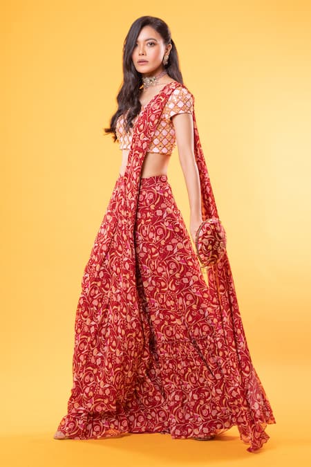 DiyaRajvvir Printed Pre-Pleated Saree with Blouse 