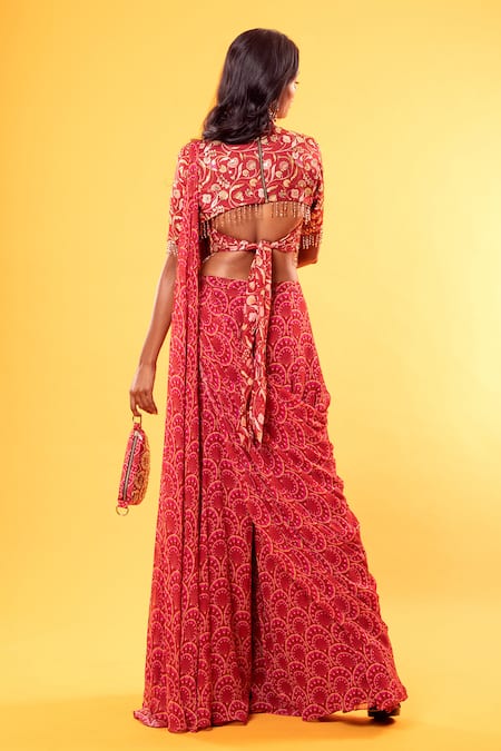 Diyarajvvir Floral Print Pre-Draped Sharara Saree Set 