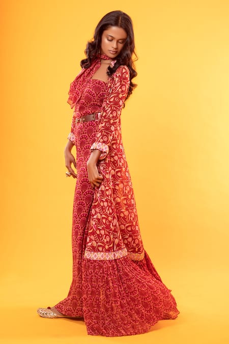 Diyarajvvir Printed Jumpsuit with Pleated Jacket  