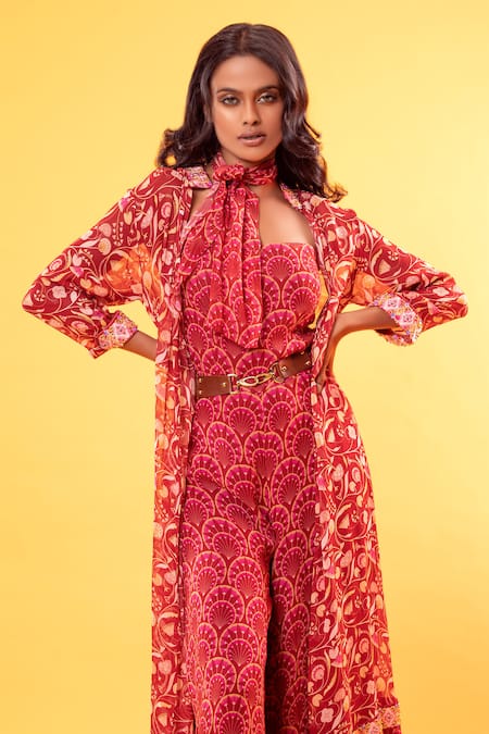 Diyarajvvir Printed Jumpsuit with Pleated Jacket  