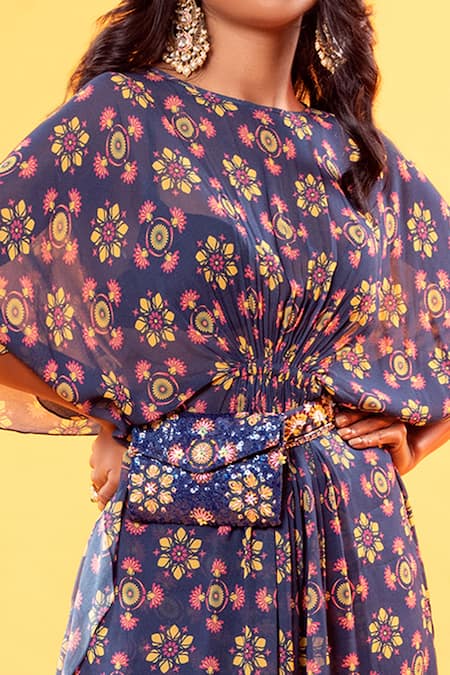 Buy_Diyarajvvir_Blue Georgette Round Printed Kurta And Pant Set _Online_at_Aza_Fashions