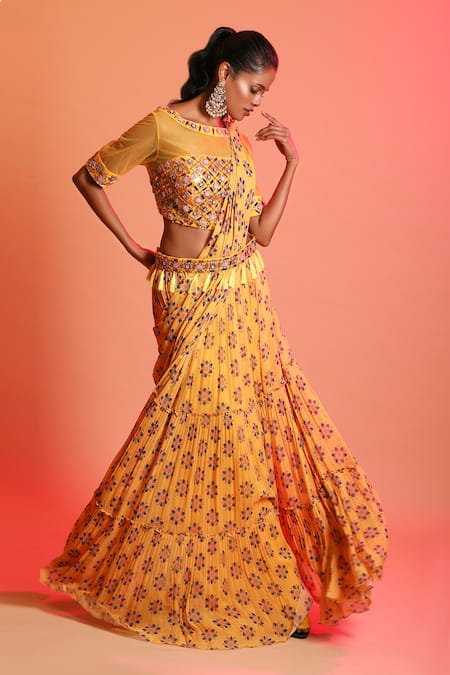 DiyaRajvvir Floral Print Pre-Draped Saree Set 