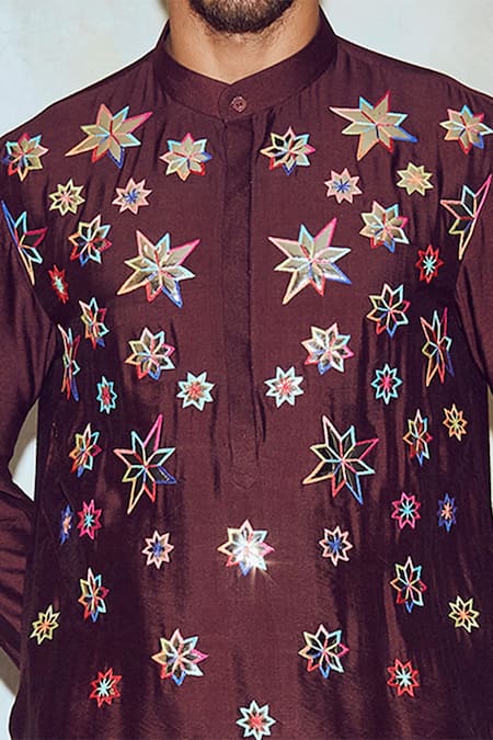 Buy_Diyarajvvir_Brown Silk Lining Embroidered Straight Kurta _Online_at_Aza_Fashions