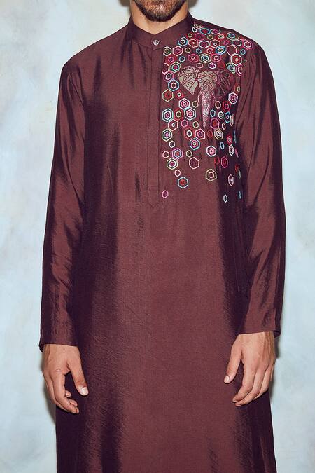 Buy_Diyarajvvir_Brown Silk Lining Embroidered Straight Kurta _Online_at_Aza_Fashions