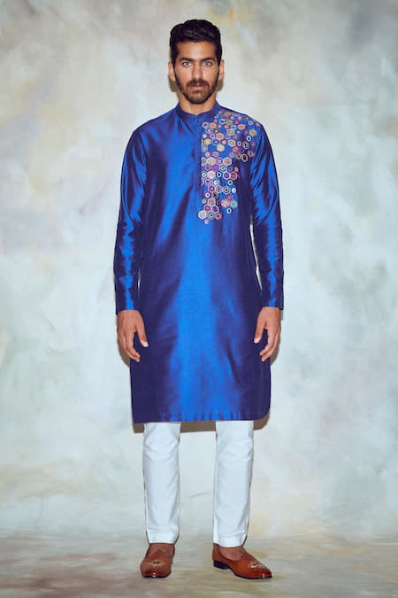 DiyaRajvvir Blue Silk Lining Embroidered Straight Kurta 