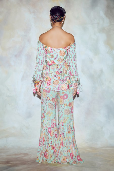 Diyarajvvir Printed Peplum Top & Pant Set 