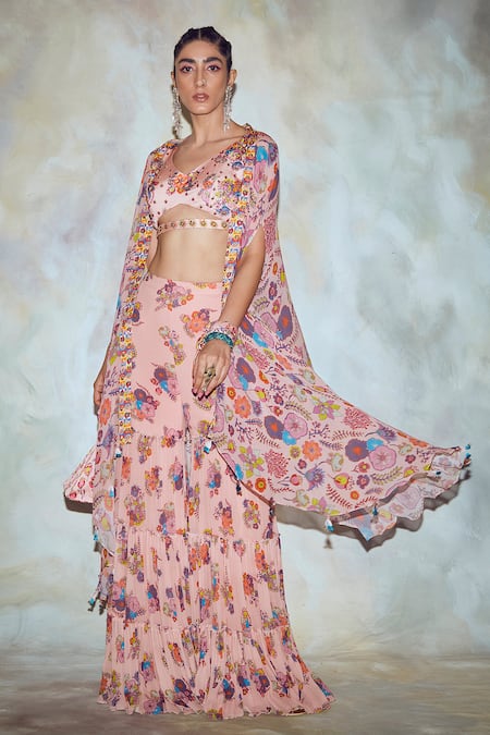 Diyarajvvir Printed Cape & Gharara Pant Set 