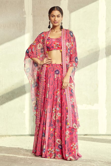 DiyaRajvvir Georgette Floral Print Skirt Set With Jacket 