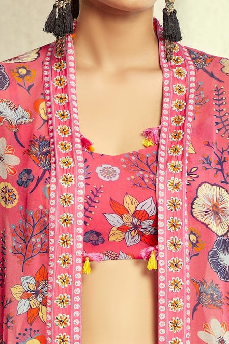 Shop_Diyarajvvir_Pink Georgette Floral Motifs Scoop Neck Print Skirt Set With Jacket _Online_at_Aza_Fashions