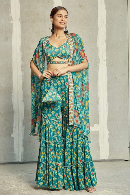 DiyaRajvvir Floral Print Cape & Gharara Set 
