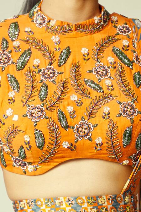 Diyarajvvir Orange Georgette, Cotton Silk Floral Round Print Sharara Saree Set at Aza Fashions Diyarajvvir_Orange Georgette, Cotton Silk Floral Round Print Sharara Saree Set _at_Aza_Fashions