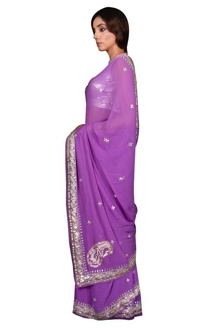 Buy Ruar India Purple Georgette Embroidered Saree With Blouse Online at Aza Fashions Buy_Ruar India_Purple Georgette Embroidered Saree With Blouse _Online_at_Aza_Fashions