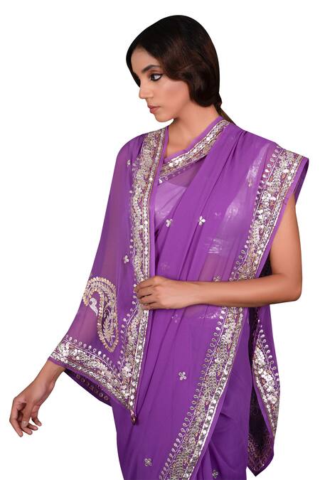 Shop Ruar India Purple Georgette Embroidered Saree With Blouse Online at Aza Fashions Shop_Ruar India_Purple Georgette Embroidered Saree With Blouse _Online_at_Aza_Fashions