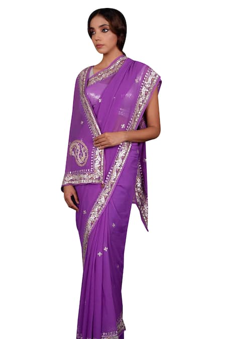 Ruar India Purple Georgette Embroidered Saree With Blouse