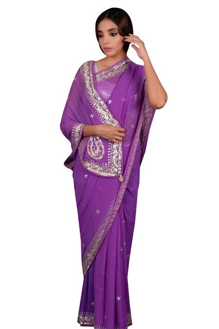 Ruar India Purple Georgette Embroidered Saree With Blouse Online at Aza Fashions Ruar India_Purple Georgette Embroidered Saree With Blouse _Online_at_Aza_Fashions