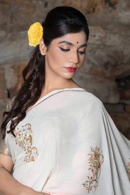 Shop_Ruar India_Pink Chiffon Embroidered Saree With Blouse _Online_at_Aza_Fashions