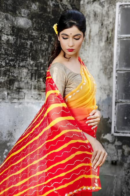 Buy Ruar India Red Chiffon Leheriya Embroidered With Online at Aza Fashions Buy_Ruar India_Red Chiffon Leheriya Embroidered With _Online_at_Aza_Fashions