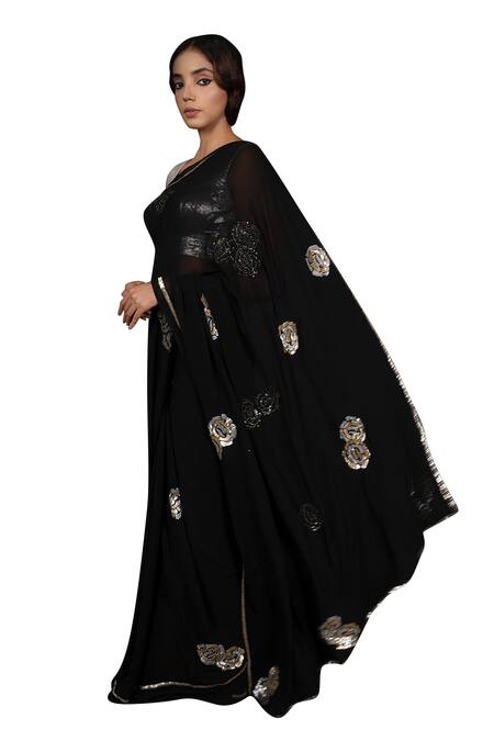 Ruar India Black Chiffon Embroidered Saree With Blouse Online at Aza Fashions Ruar India_Black Chiffon Embroidered Saree With Blouse _Online_at_Aza_Fashions