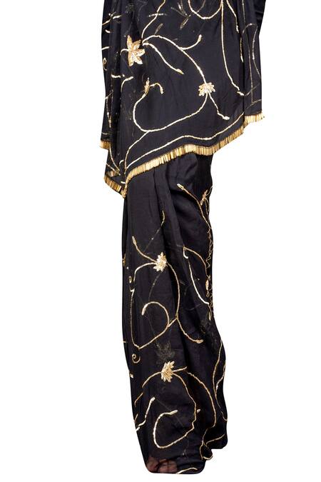 Shop_Ruar India_Black Chiffon Embroidered Saree With Blouse _Online_at_Aza_Fashions