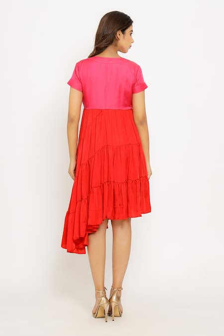 Neora By Nehal Chopra Asymmetric Hem Tiered Dress 