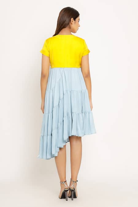 Neora By Nehal Chopra Tiered Color Block Dress 