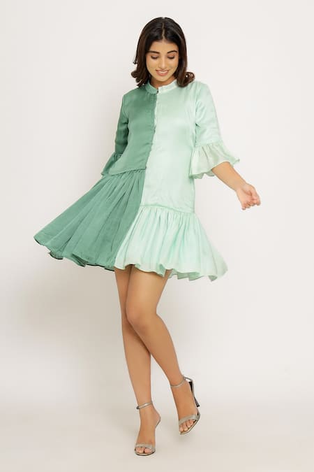 Neora By Nehal Chopra Color Block Mandarin Collar Dress 