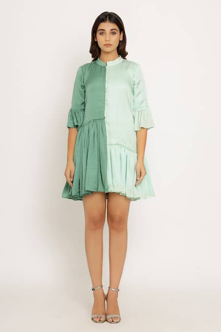 Neora By Nehal Chopra Color Block Mandarin Collar Dress 