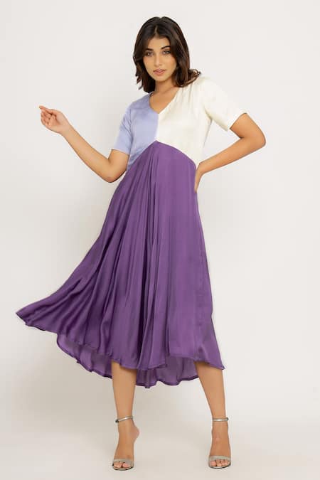 Neora By Nehal Chopra Color Block Asymmetric Dress 