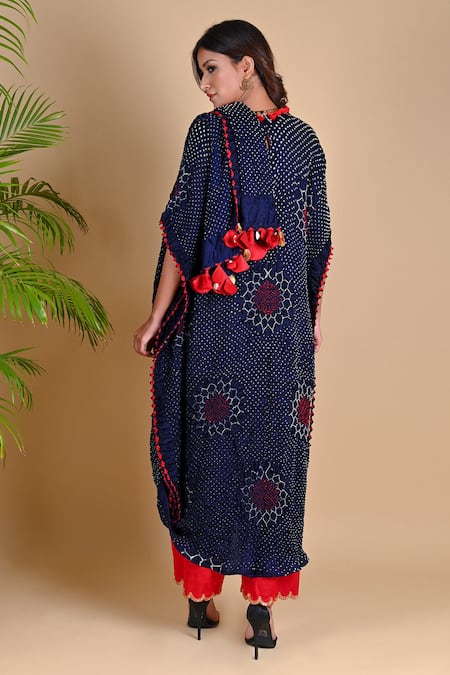 Shop_Dyelogue_Blue Gajji Silk Bandhani Draped Tunic _at_Aza_Fashions