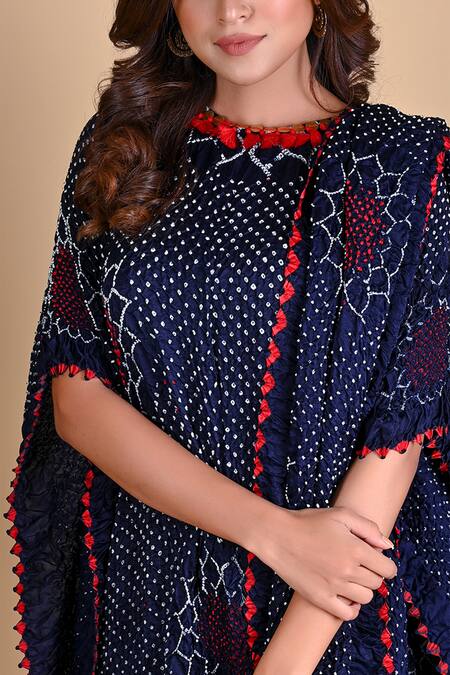 Shop Dyelogue Blue Gajji Silk Bandhani Draped Tunic Online at Aza Fashions Shop_Dyelogue_Blue Gajji Silk Bandhani Draped Tunic _Online_at_Aza_Fashions