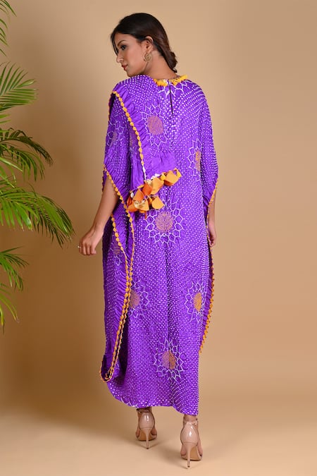 Shop_Dyelogue_Blue Gajji Silk Bandhani Draped Dress _at_Aza_Fashions